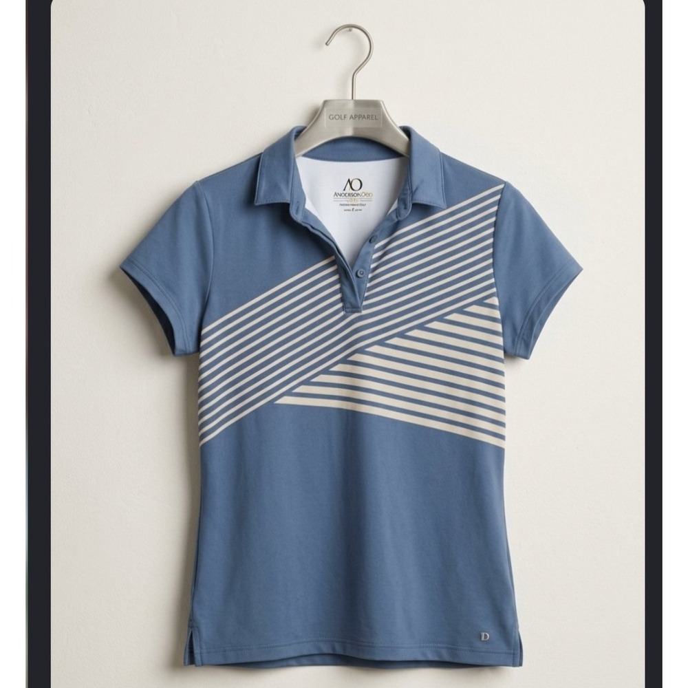 AndersonOrd Performance Apparel Womens Blue Striped Golf Polo Shirt Size S